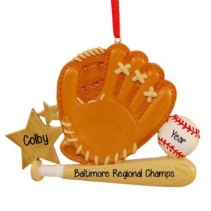 Championship Team Baseball Glove, Bat and Ball Ornament