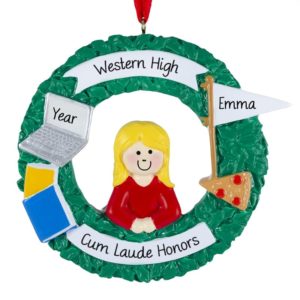 Personalized High School GIRL Honors Graduate Wreath Ornament BLONDE