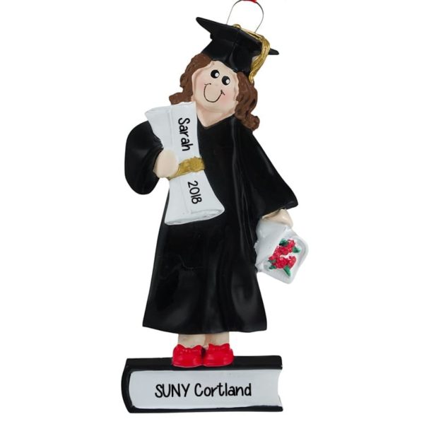 Image of Personalized Female Graduate With Diploma and Flowers Ornament BRUNETTE