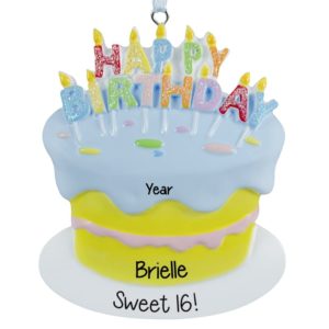 Sweet 16 Birthday Celebration Cake With Glittered Candles Ornament