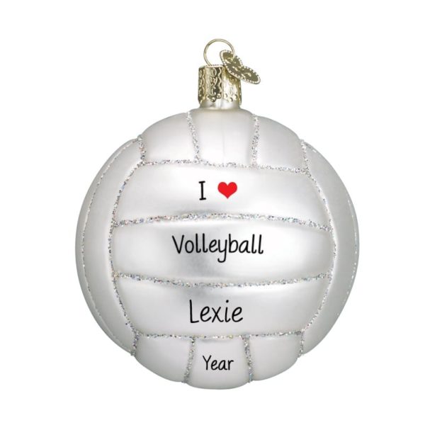 I Love Volleyball Glass Glittered Ball Ornament
