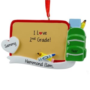 Second Grade Student Chalkboard Backpack & Crayons Ornament