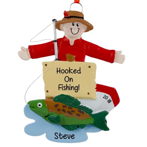 Fisherman With Big Fish On Line Personalized Ornament