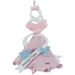 Personalized Princess Pink Gown And Blue Birds Ornament