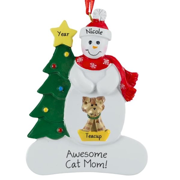 Image of Snowman With Cat Personalized Ornament