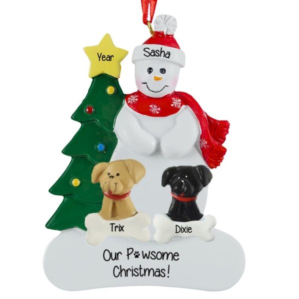Snowman With 2 Dogs Personalized Ornament