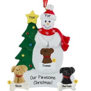 Snowman With 3 Pets Personalized Ornament
