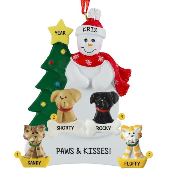 Snowman With 4 Pets Personalized Ornament
