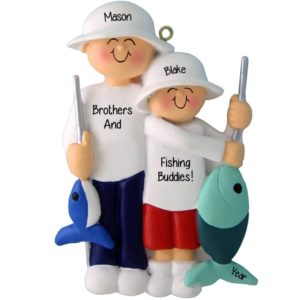 Two Brothers Fishing Together Catching Fish Ornament