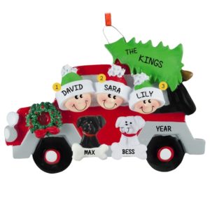Personalized Car Family OF 3 With 2 DOGS Ornament