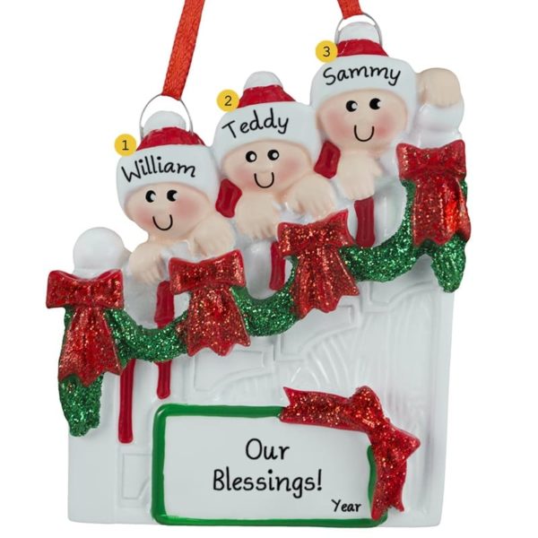 Personalized 3 Grandkids On Christmasy Steps Ornament