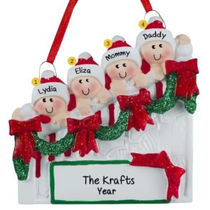 Personalized Family Of 4 On Christmasy Steps Ornament
