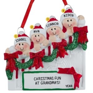Personalized 4 Grandkids On Christmasy Steps Ornament