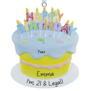 Personalized 21st Birthday Cake Glittered Ornament