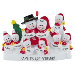 Grandparents + 7 Grandkids Snow Family Personalized Ornament