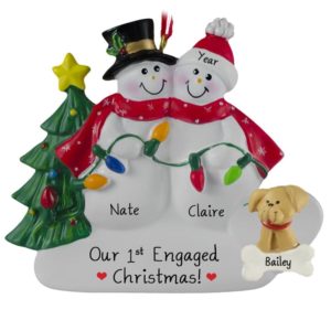 Image of Personalized Our 1st Engaged Christmas Christmas Lights + Dog Ornament