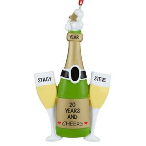 Anniversary Champagne Bottle 2 Glasses Ornament