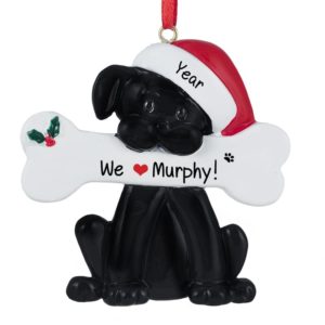 We Love Our BLACK Dog Chewing Bone Ornament