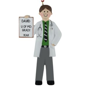 Male Doctor Graduate Holding Chart Personalized Ornament BROWN Hair