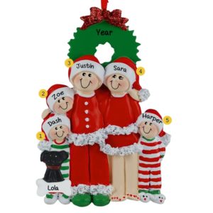 Pajama Family Of 5 + 1 Pet Personalized Ornament