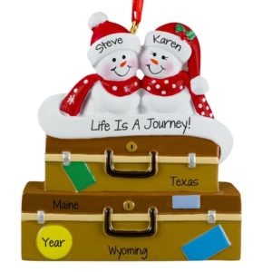 Snow Couple On Suitcase Life Is A Journey Personalized Ornament