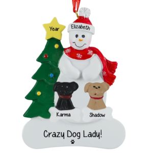 Personalized Crazy Dog Lady 2 Dogs Snowman Ornament