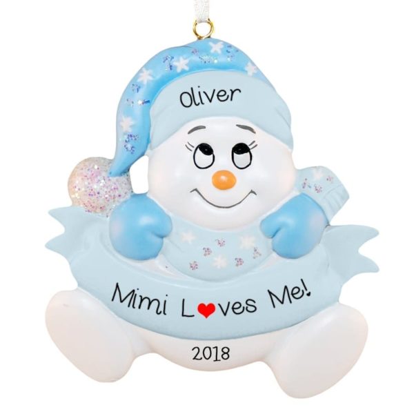 Grandma Loves Me Snowbaby BLUE Personalized Ornament