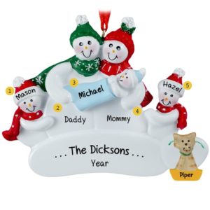 Snow Family of 5 with Baby BOY Ornament + CAT Ornament