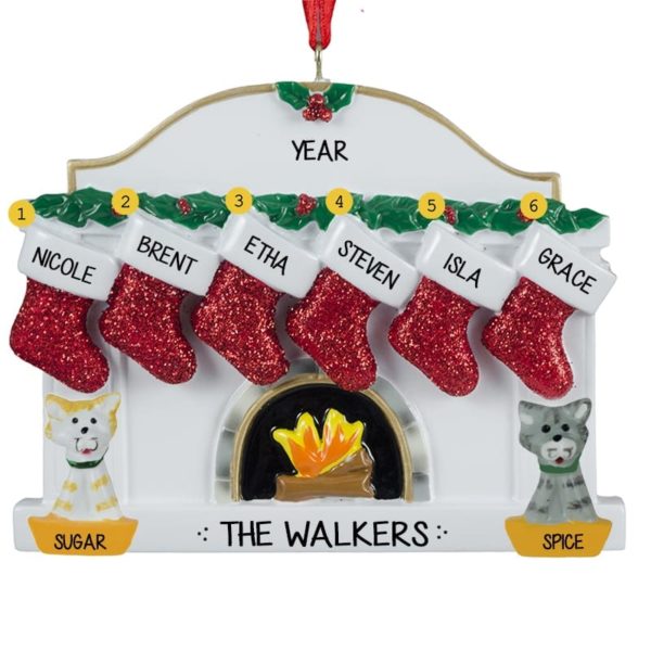 Fireplace Family Or Group Of 6 With 2 CATS Personalized Ornament