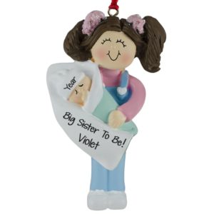 Big Sister-To-Be Girl Holding Baby Ornament BRUNETTE