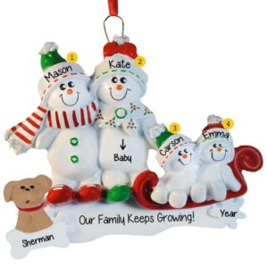 Expecting Snow Couple With 2 Kids And DOG Personalized Ornament
