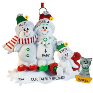 Expecting Sled Snow Family Of 3 With CAT Ornament