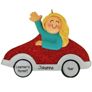 Personalized BLONDE Girl Learner's Permit RED Car Ornament