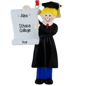 Boy College Graduation BLACK Robe Personalized Ornaments BLONDE Hair