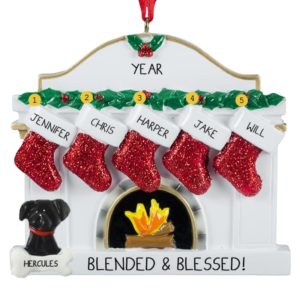 Blended Family Of 5 + Dog Fireplace Personalized Ornament