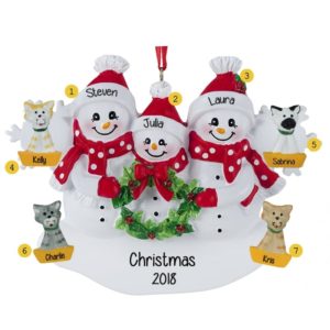 Snowflake Family Of 3 With 4 Cats Ornament