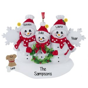 Image of Personalized Snowflake Family Of 3 With Dog Ornament