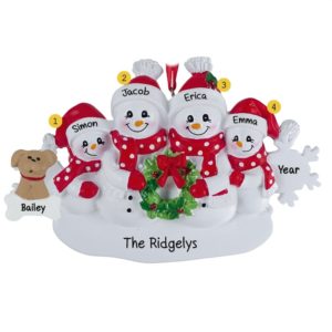 Image of Personalized Snowflake Family Of 4 With Dog Ornament