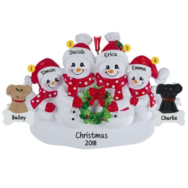 Image of Personalized Snowflake Family Of 4 With 2 Dogs Ornament