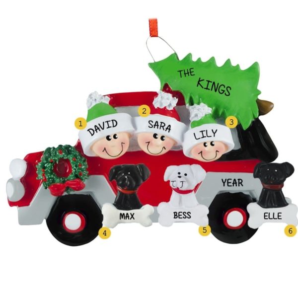 Personalized Car Family OF 3 With 3 DOGS Ornament