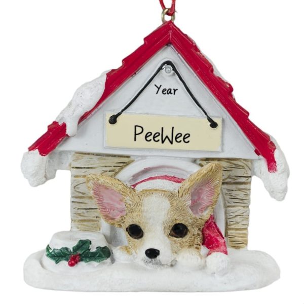 Personalized Chihuahua Tan & White Doghouse MAGNET Christmas Ornament