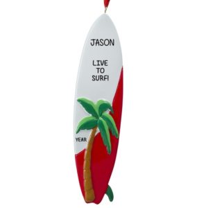 Personalized Surfboard Palm Tree Ornament