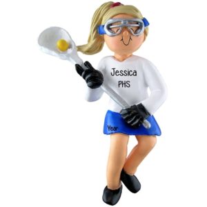 Personalized Female Lacrosse Player Ornament BLONDE
