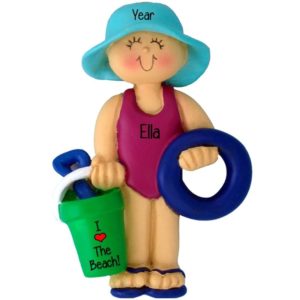 Girl At Beach Holding Bucket & Shovel Personalized Ornament