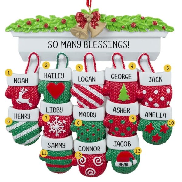 Personalized 13 Grandkids Mittens On Mantle Ornament