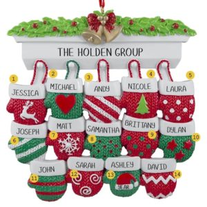 Group Or Family Of 14 Mittens On Mantle Ornament