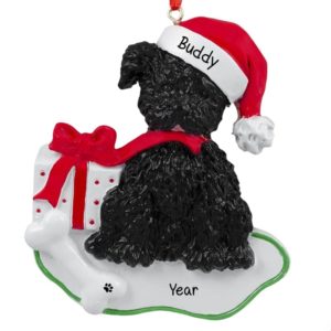 BLACK Fluffy Dog Personalized Ornament