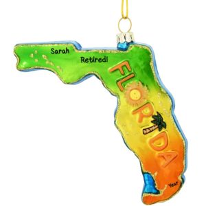 Retired To Florida Personalized Glass State Ornament