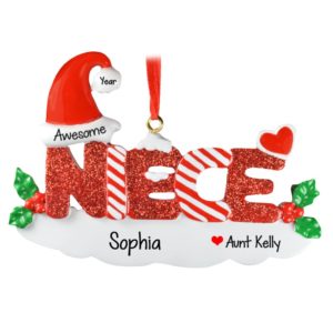 Awesome Niece Red Glittered Letters Christmas Ornament
