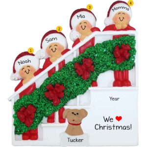 Single Parent + 3 Kids And Dog Christmasy Stairs Ornament
